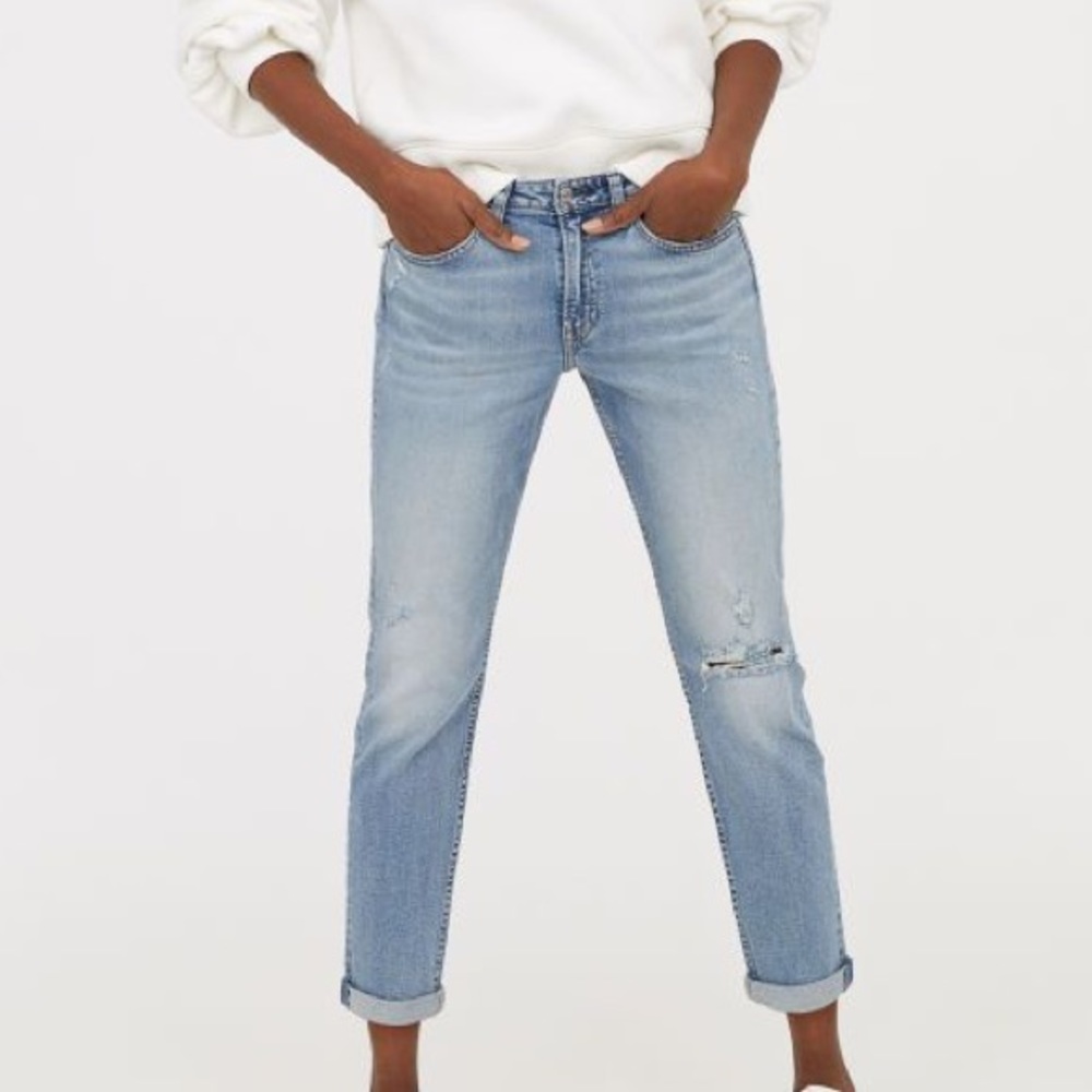 H&M Light Wash Distressed Girlfriend Jeans